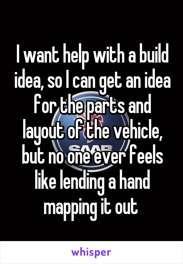 I want help with a build idea, so I can get an idea for the parts and layout of the vehicle, but no one ever feels like lending a hand mapping it out 