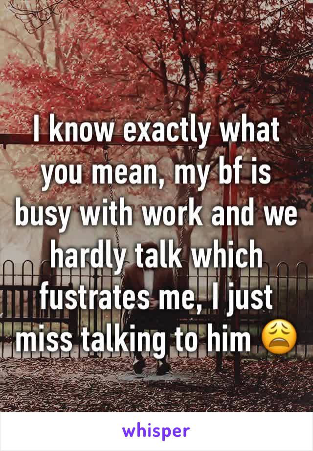 I know exactly what you mean, my bf is busy with work and we hardly talk which fustrates me, I just miss talking to him 😩