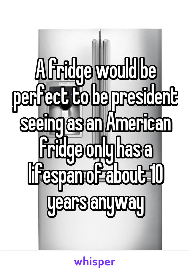 A fridge would be perfect to be president seeing as an American fridge only has a lifespan of about 10 years anyway