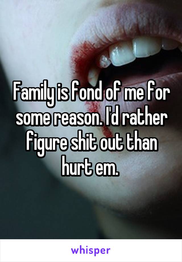 Family is fond of me for some reason. I'd rather figure shit out than hurt em. 