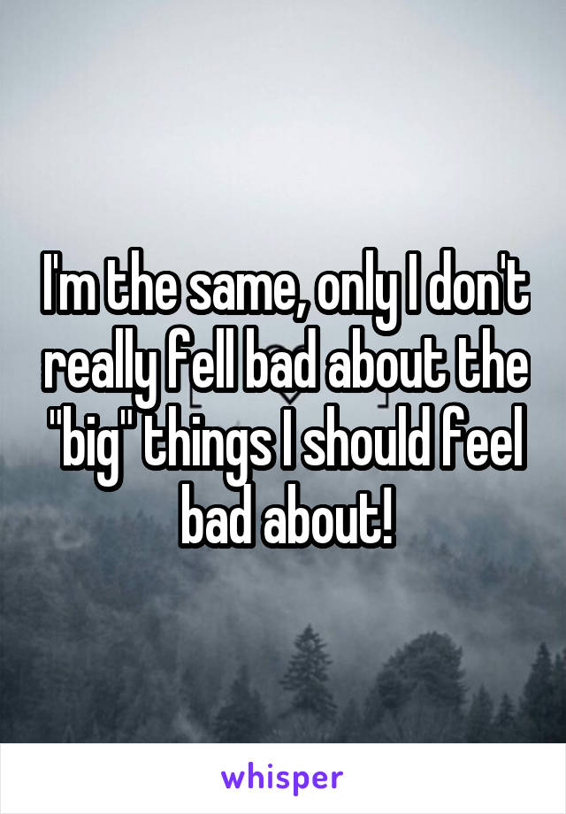 I'm the same, only I don't really fell bad about the "big" things I should feel bad about!