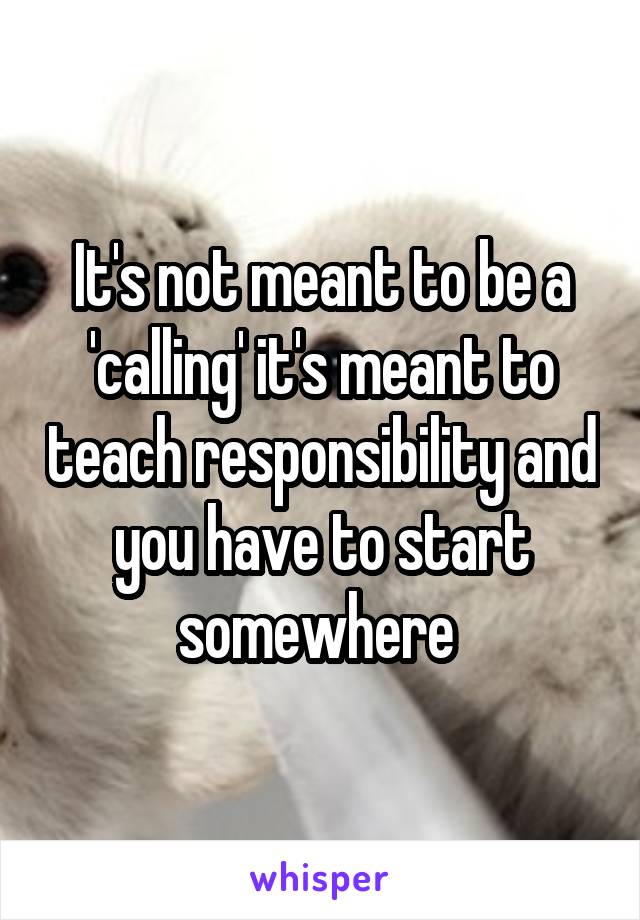 It's not meant to be a 'calling' it's meant to teach responsibility and you have to start somewhere 