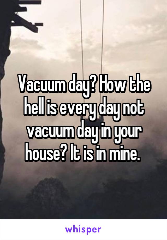 Vacuum day? How the hell is every day not vacuum day in your house? It is in mine. 