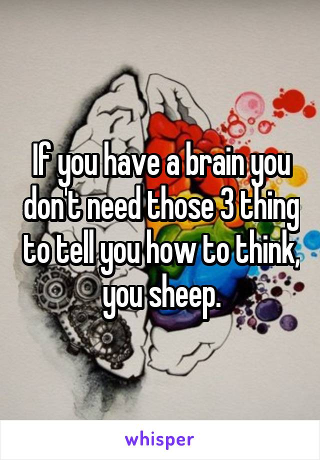 If you have a brain you don't need those 3 thing to tell you how to think, you sheep.