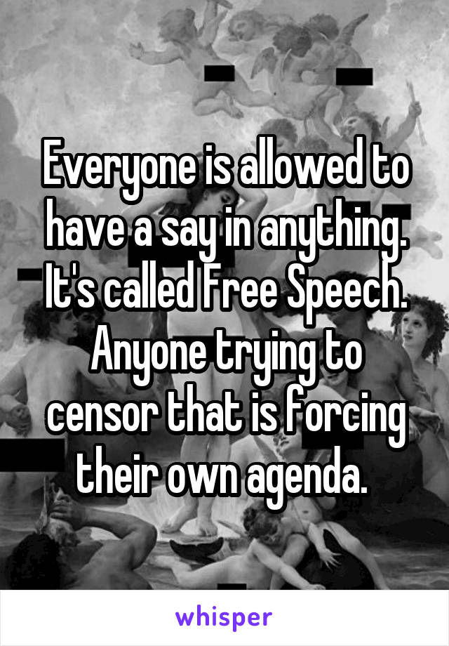Everyone is allowed to have a say in anything. It's called Free Speech. Anyone trying to censor that is forcing their own agenda. 