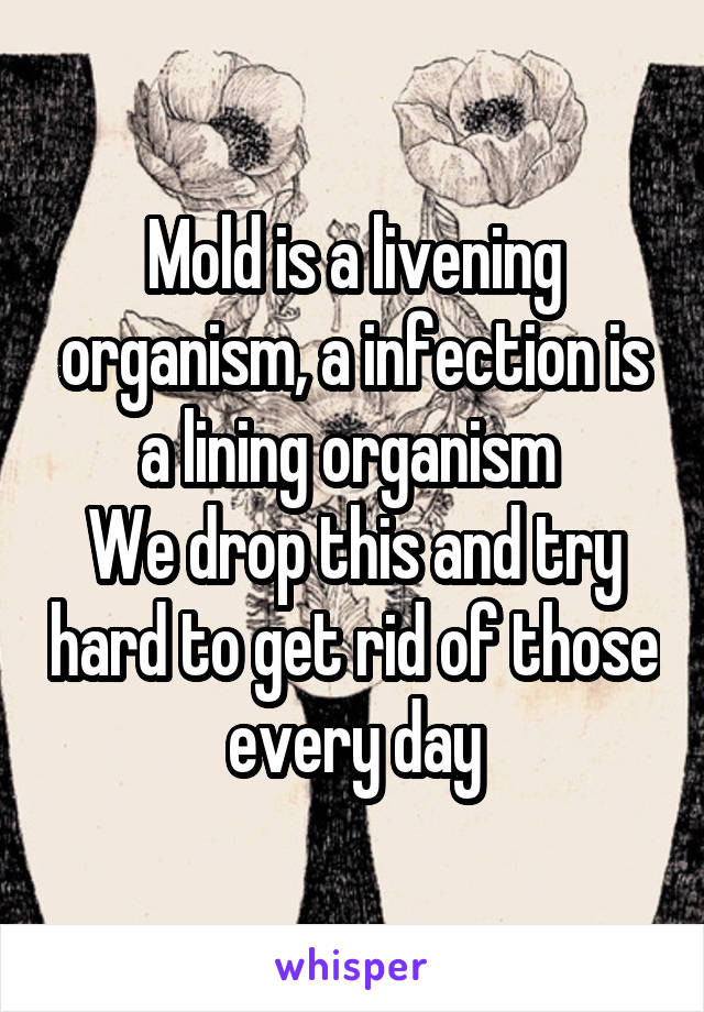 Mold is a livening organism, a infection is a lining organism 
We drop this and try hard to get rid of those every day