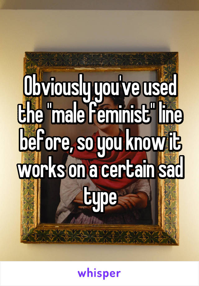 Obviously you've used the "male feminist" line before, so you know it works on a certain sad type