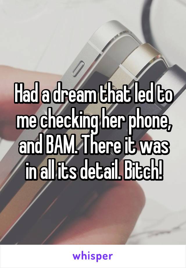 Had a dream that led to me checking her phone, and BAM. There it was in all its detail. Bitch!