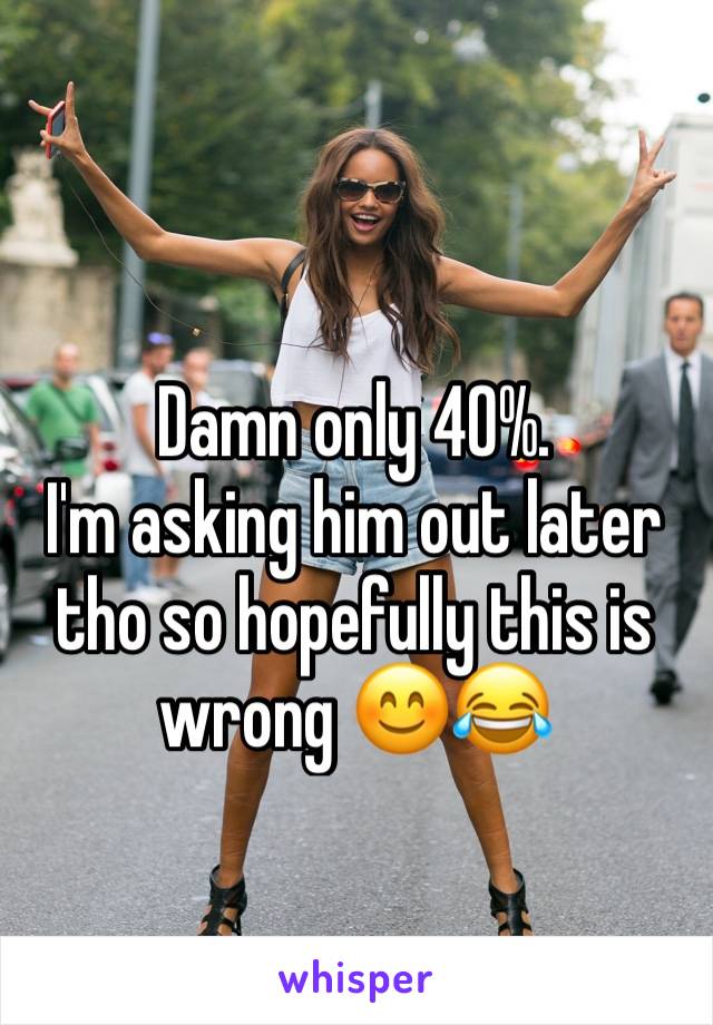 Damn only 40%. 
I'm asking him out later tho so hopefully this is wrong 😊😂