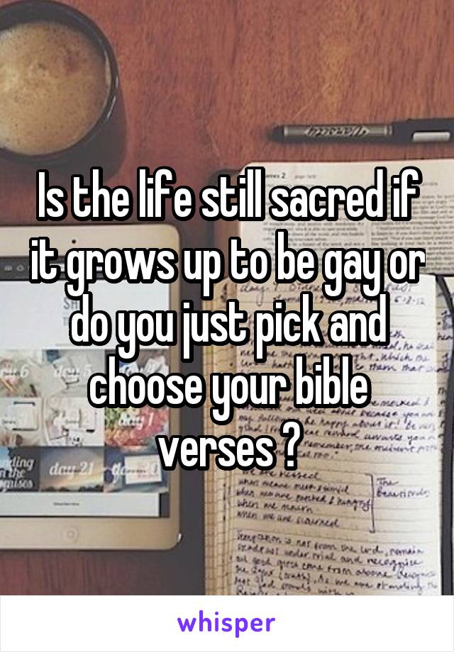 Is the life still sacred if it grows up to be gay or do you just pick and choose your bible verses ?