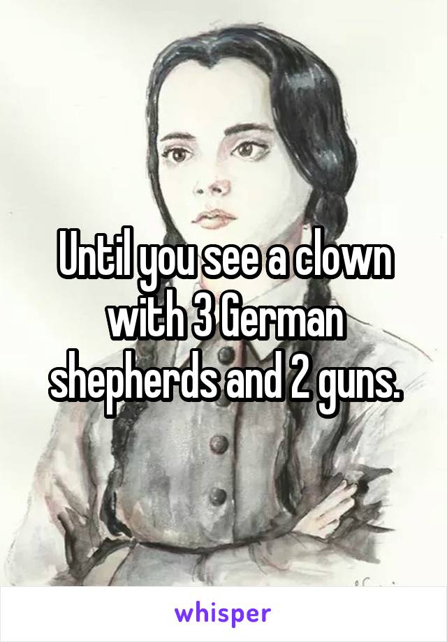 Until you see a clown with 3 German shepherds and 2 guns.