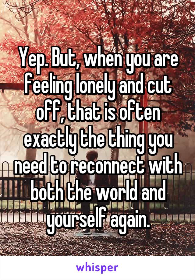 Yep. But, when you are feeling lonely and cut off, that is often exactly the thing you need to reconnect with both the world and yourself again.