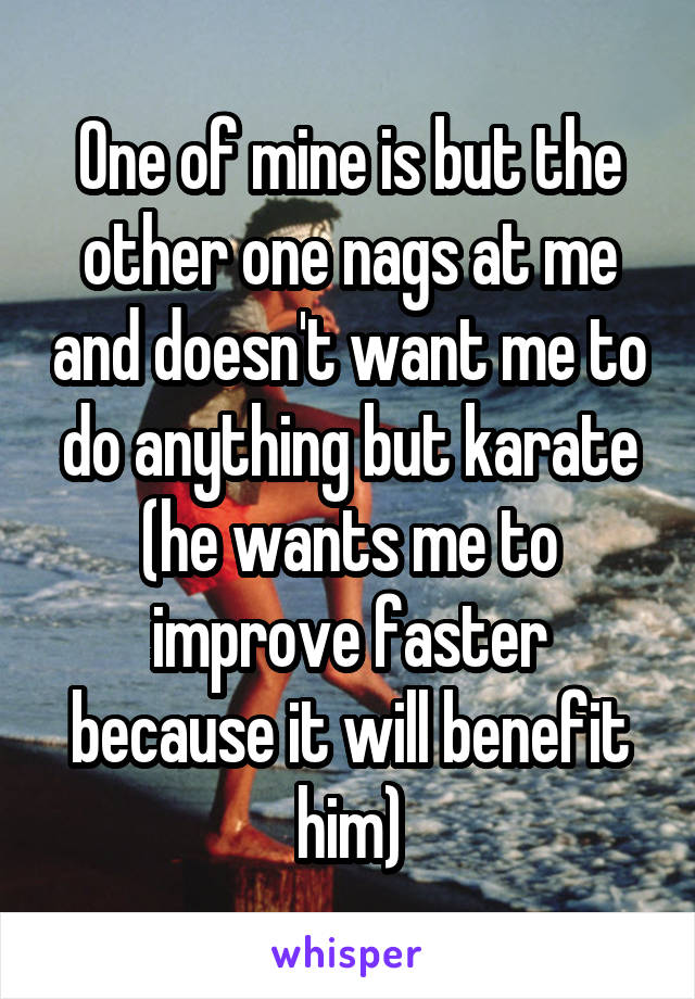 One of mine is but the other one nags at me and doesn't want me to do anything but karate (he wants me to improve faster because it will benefit him)