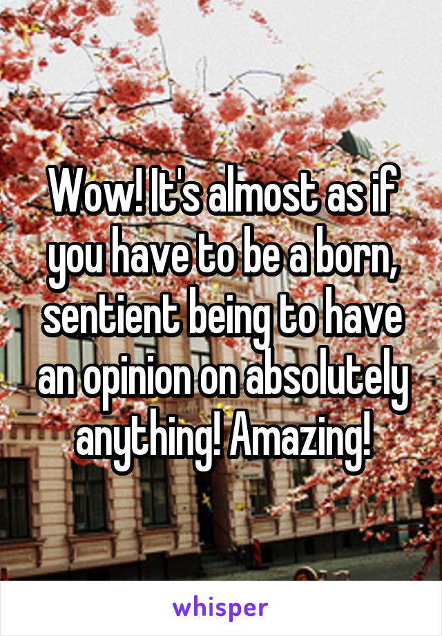 Wow! It's almost as if you have to be a born, sentient being to have an opinion on absolutely anything! Amazing!