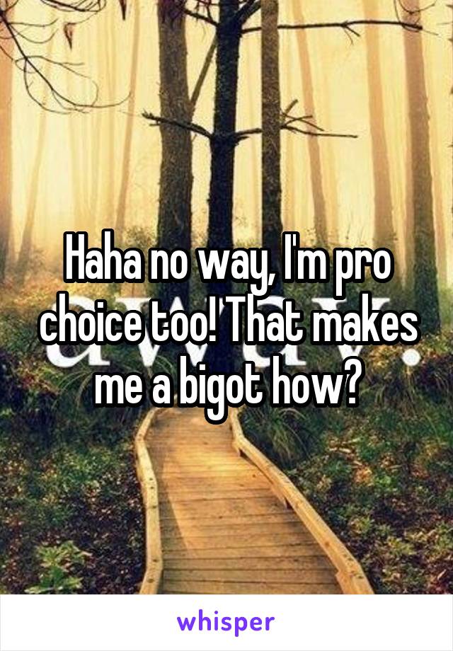 Haha no way, I'm pro choice too! That makes me a bigot how?