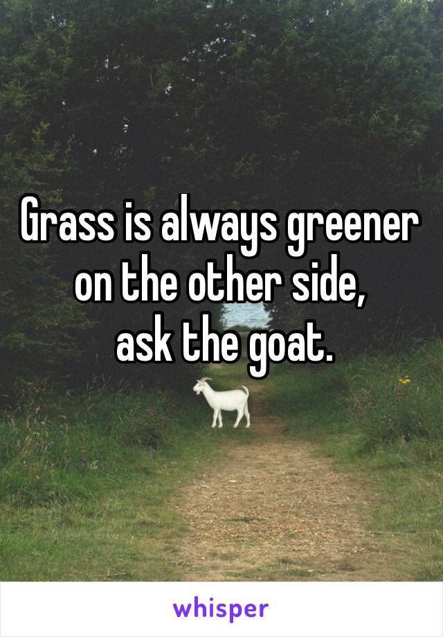 Grass is always greener on the other side, 
 ask the goat.
🐐