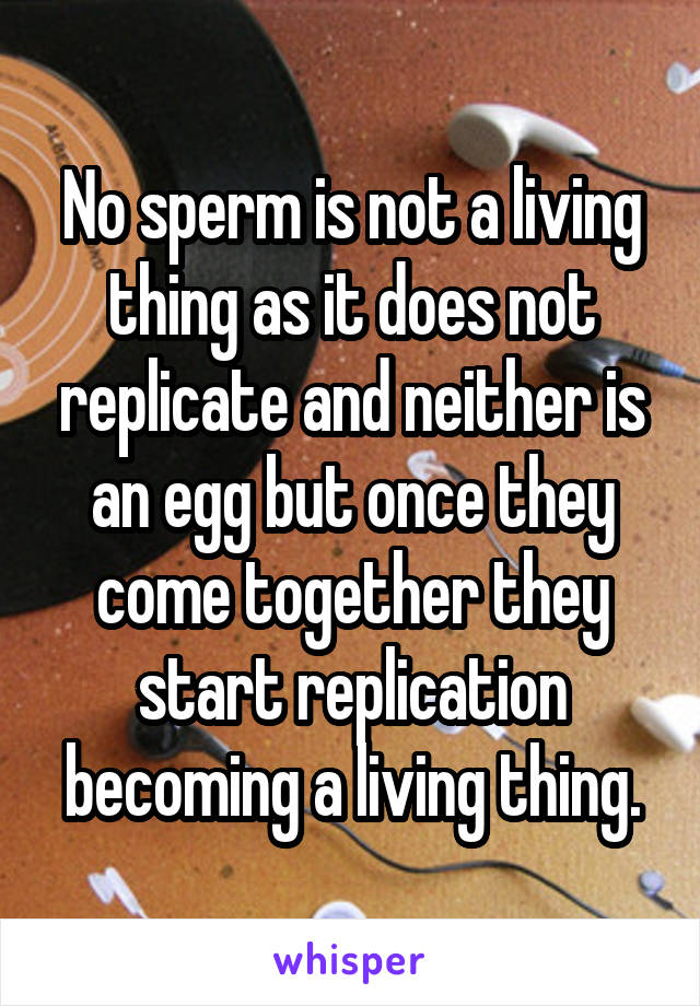 No sperm is not a living thing as it does not replicate and neither is an egg but once they come together they start replication becoming a living thing.