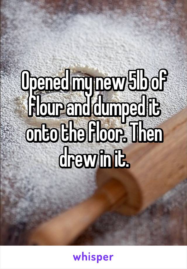 Opened my new 5lb of flour and dumped it onto the floor. Then drew in it.
