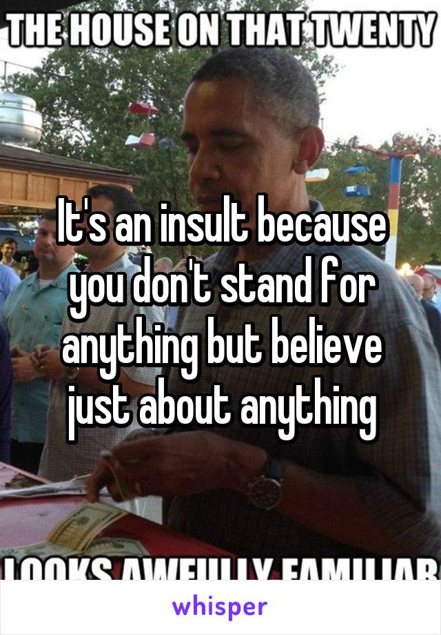 It's an insult because you don't stand for anything but believe just about anything