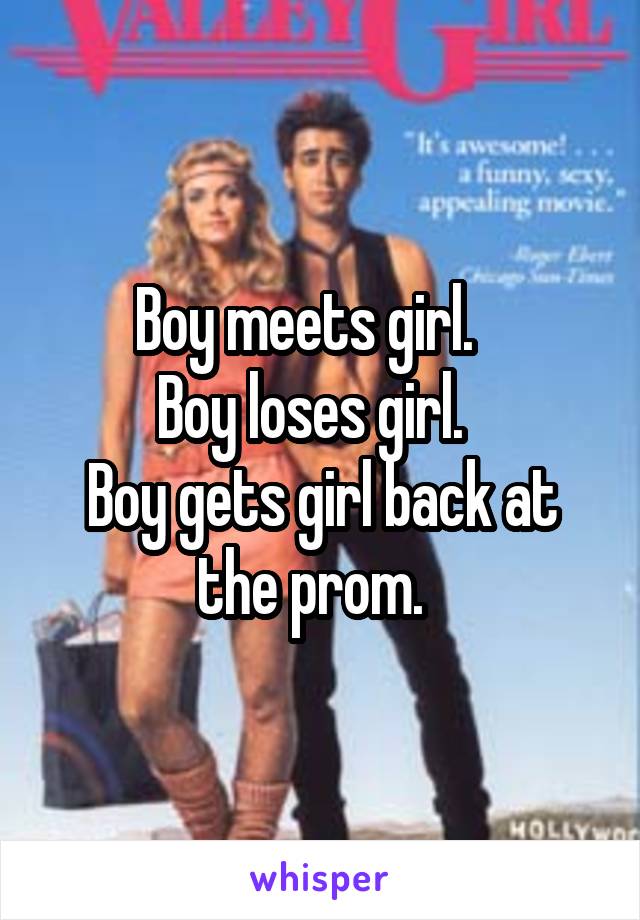 Boy meets girl.   
Boy loses girl.  
Boy gets girl back at the prom.  