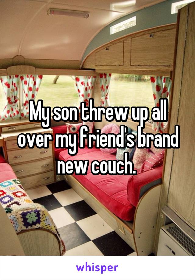 My son threw up all over my friend's brand new couch. 