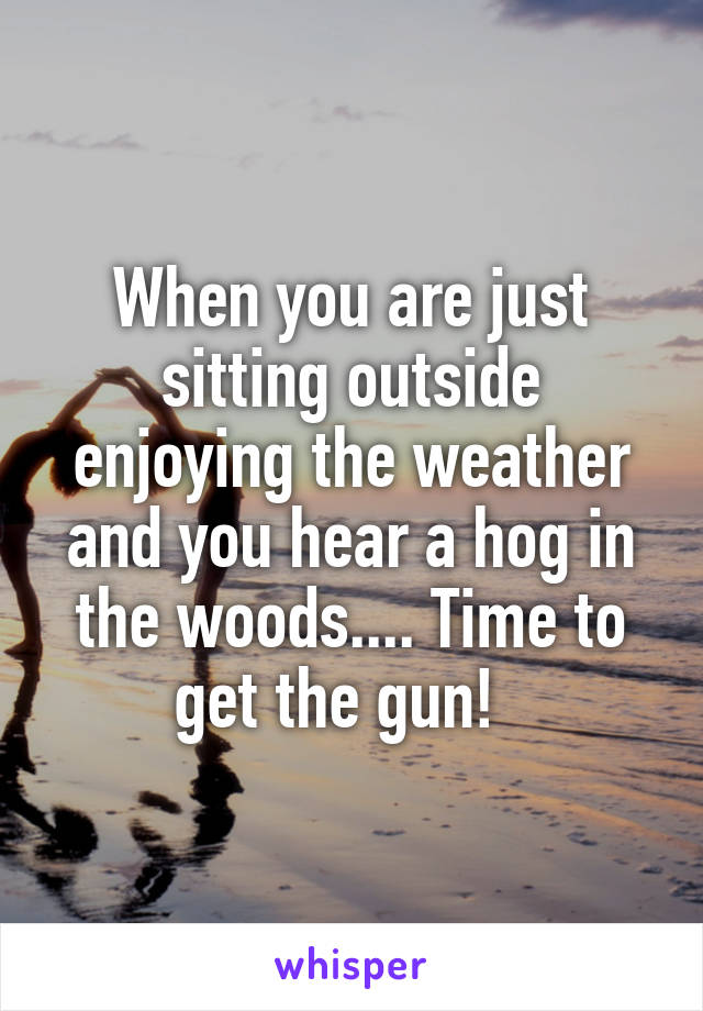 When you are just sitting outside enjoying the weather and you hear a hog in the woods.... Time to get the gun!  