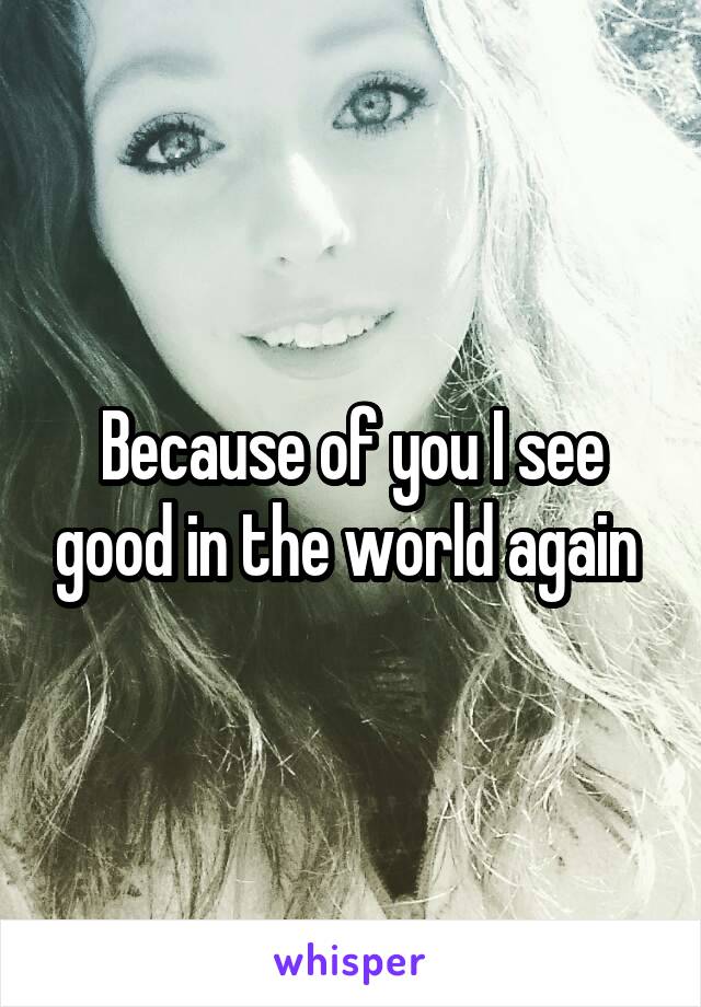 Because of you I see good in the world again 