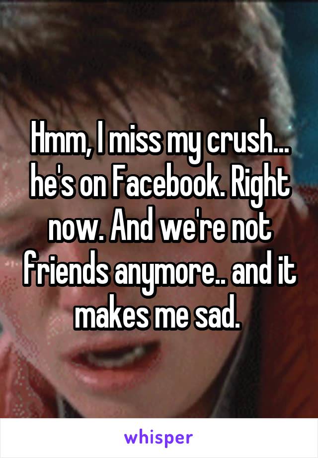 Hmm, I miss my crush... he's on Facebook. Right now. And we're not friends anymore.. and it makes me sad. 