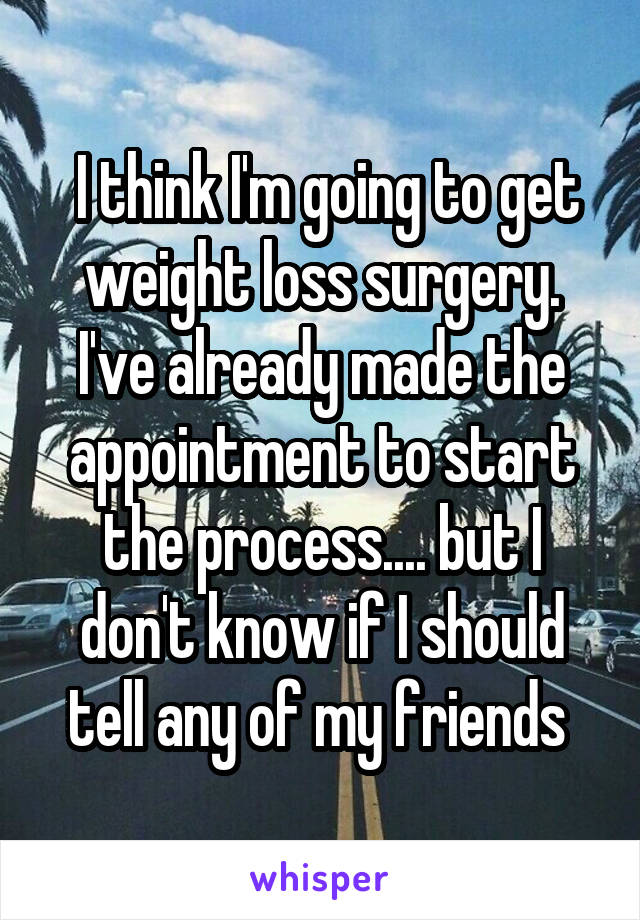  I think I'm going to get weight loss surgery. I've already made the appointment to start the process.... but I don't know if I should tell any of my friends 