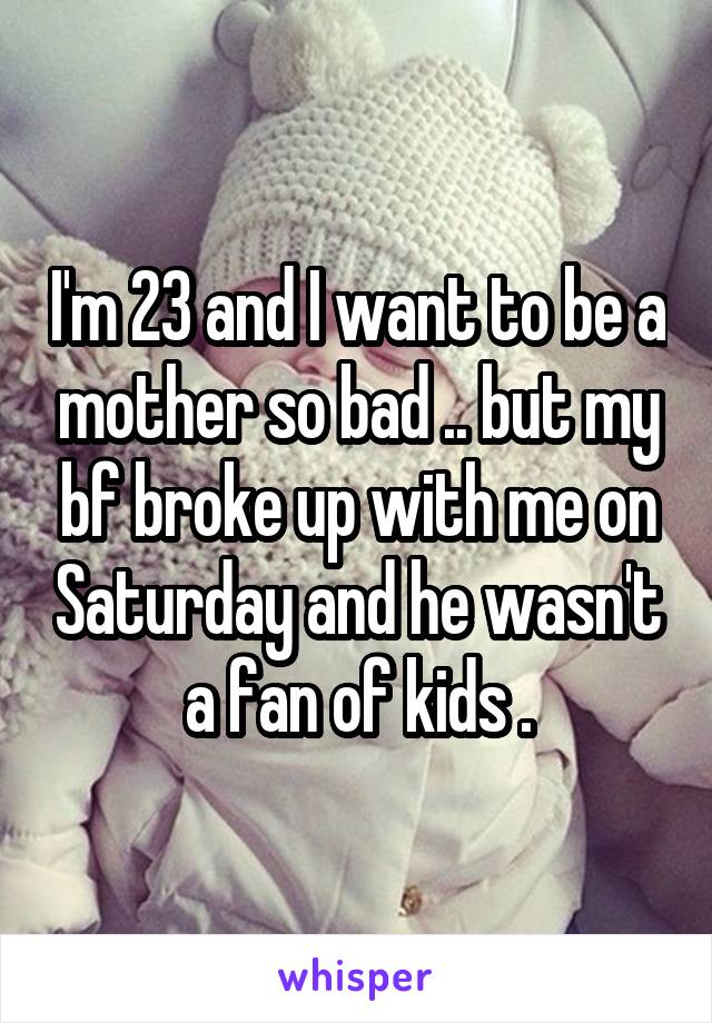 I'm 23 and I want to be a mother so bad .. but my bf broke up with me on Saturday and he wasn't a fan of kids .
