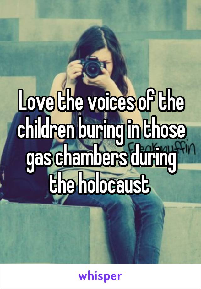 Love the voices of the children buring in those gas chambers during the holocaust 