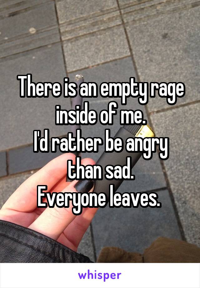 There is an empty rage inside of me.
I'd rather be angry than sad.
Everyone leaves. 