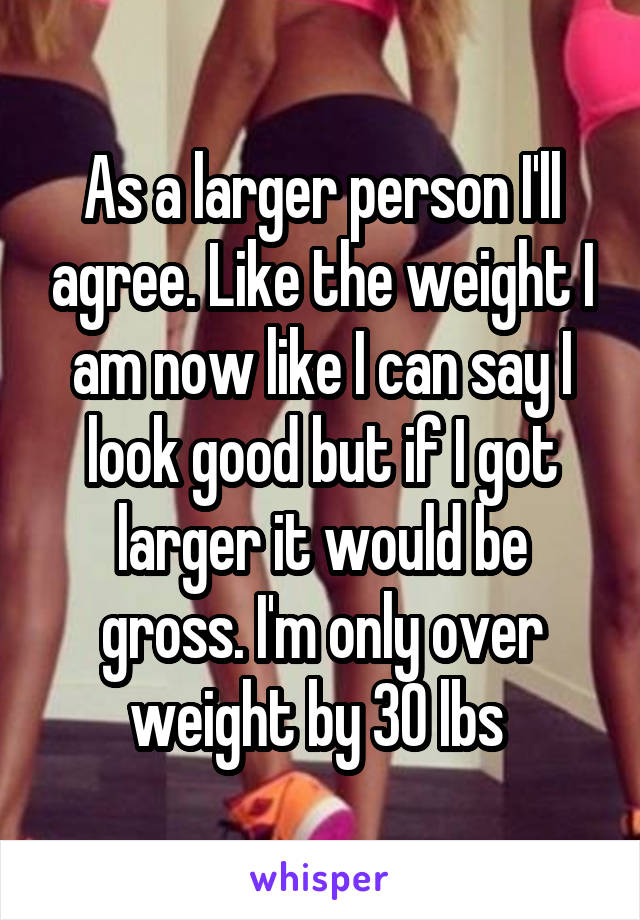 As a larger person I'll agree. Like the weight I am now like I can say I look good but if I got larger it would be gross. I'm only over weight by 30 lbs 
