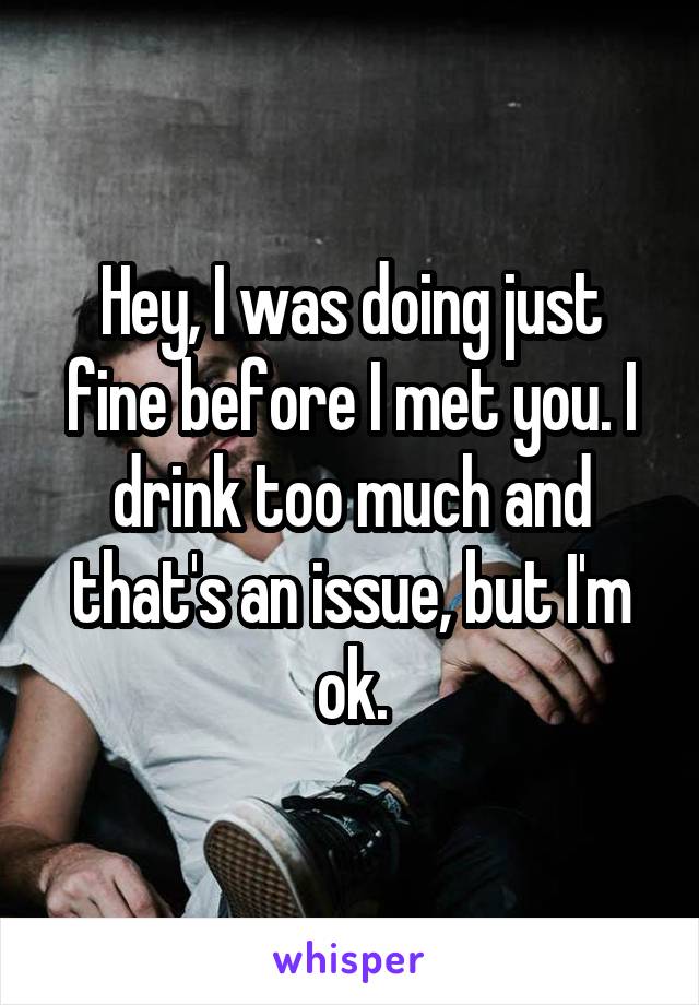 Hey, I was doing just fine before I met you. I drink too much and that's an issue, but I'm ok.