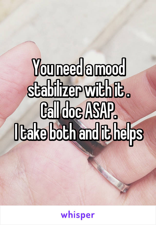 You need a mood stabilizer with it .
Call doc ASAP.
I take both and it helps 