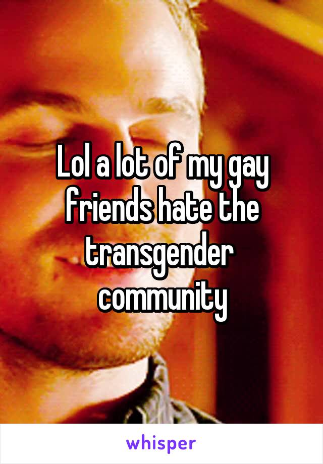 Lol a lot of my gay friends hate the transgender  community