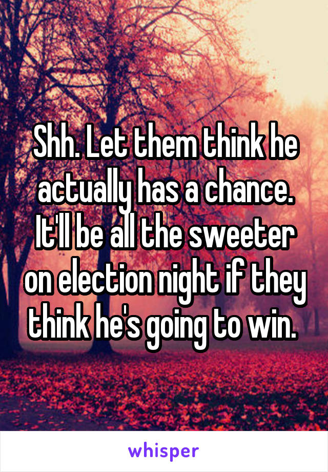 Shh. Let them think he actually has a chance. It'll be all the sweeter on election night if they think he's going to win. 