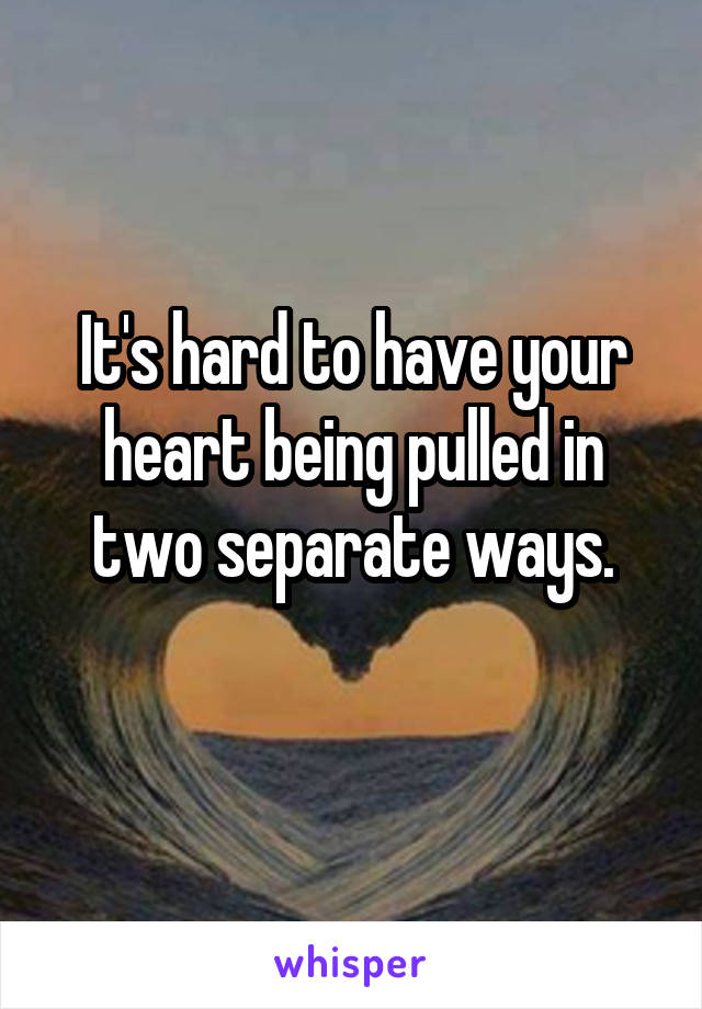 It's hard to have your heart being pulled in two separate ways.
