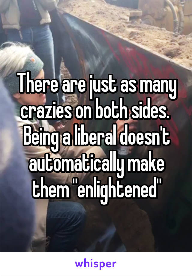 There are just as many crazies on both sides.  Being a liberal doesn't automatically make them "enlightened"