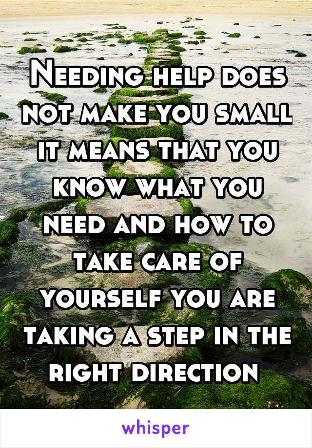 Needing help does not make you small it means that you know what you need and how to take care of yourself you are taking a step in the right direction 