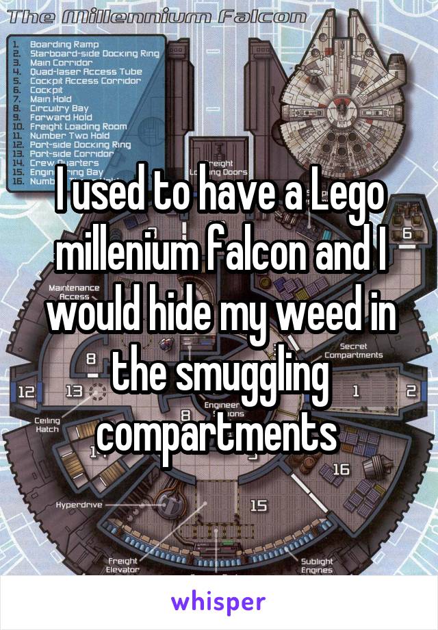 I used to have a Lego millenium falcon and I would hide my weed in the smuggling compartments 