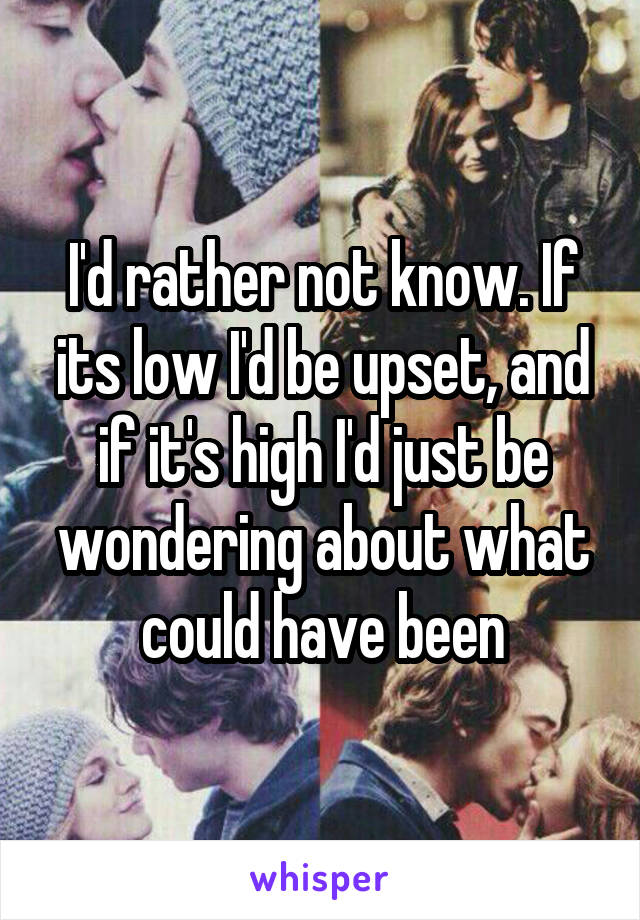 I'd rather not know. If its low I'd be upset, and if it's high I'd just be wondering about what could have been