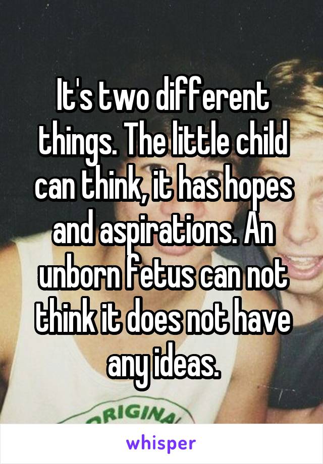 It's two different things. The little child can think, it has hopes and aspirations. An unborn fetus can not think it does not have any ideas.