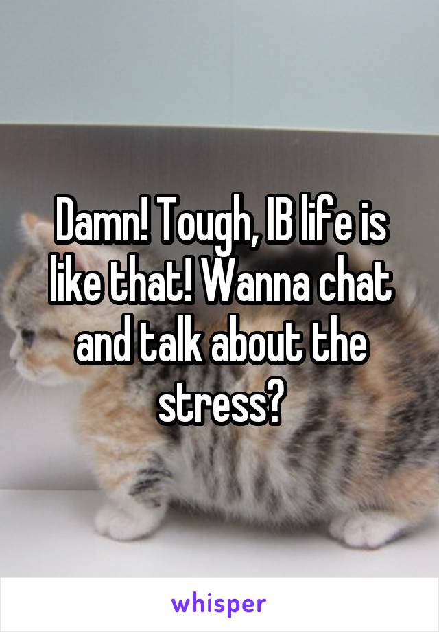 Damn! Tough, IB life is like that! Wanna chat and talk about the stress?