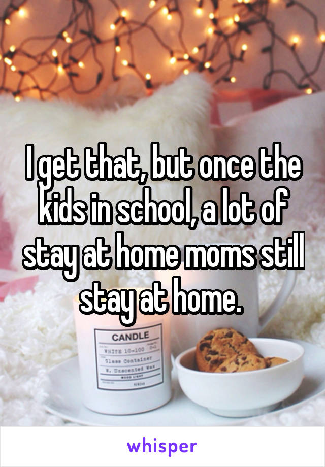 I get that, but once the kids in school, a lot of stay at home moms still stay at home. 