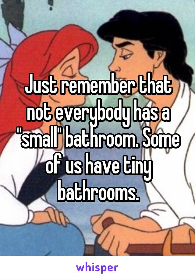 Just remember that not everybody has a "small" bathroom. Some of us have tiny bathrooms.