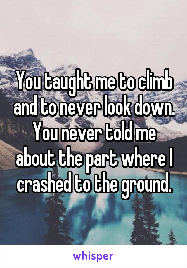 You taught me to climb and to never look down. You never told me about the part where I crashed to the ground.