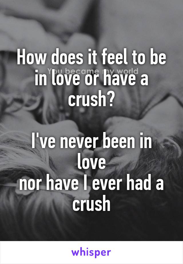 How does it feel to be in love or have a crush?

I've never been in love
nor have I ever had a crush