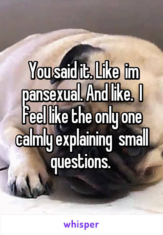  You said it. Like  im pansexual. And like.  I feel like the only one calmly explaining  small questions. 
