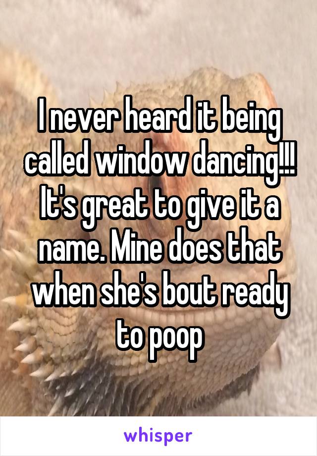 I never heard it being called window dancing!!! It's great to give it a name. Mine does that when she's bout ready to poop